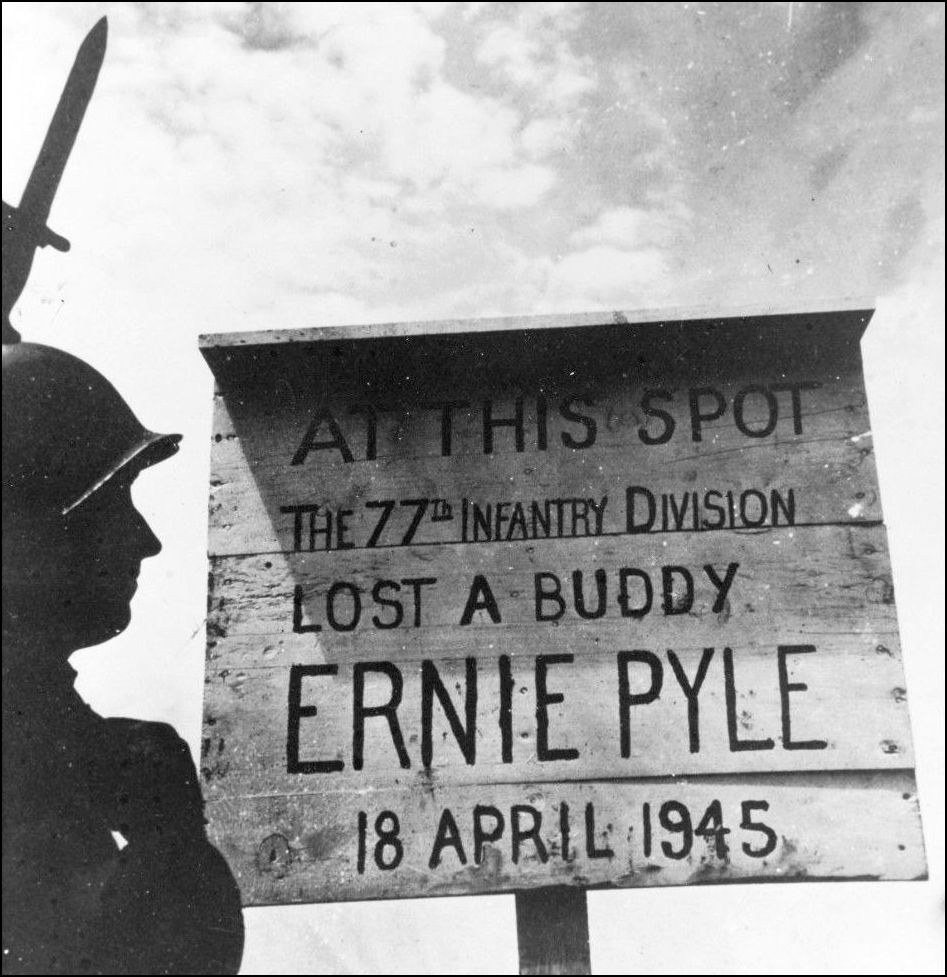 A sign at Pyle grave. Naval History and Heritage Command.