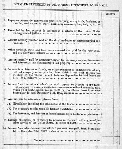 Second federal income tax form from July 1862